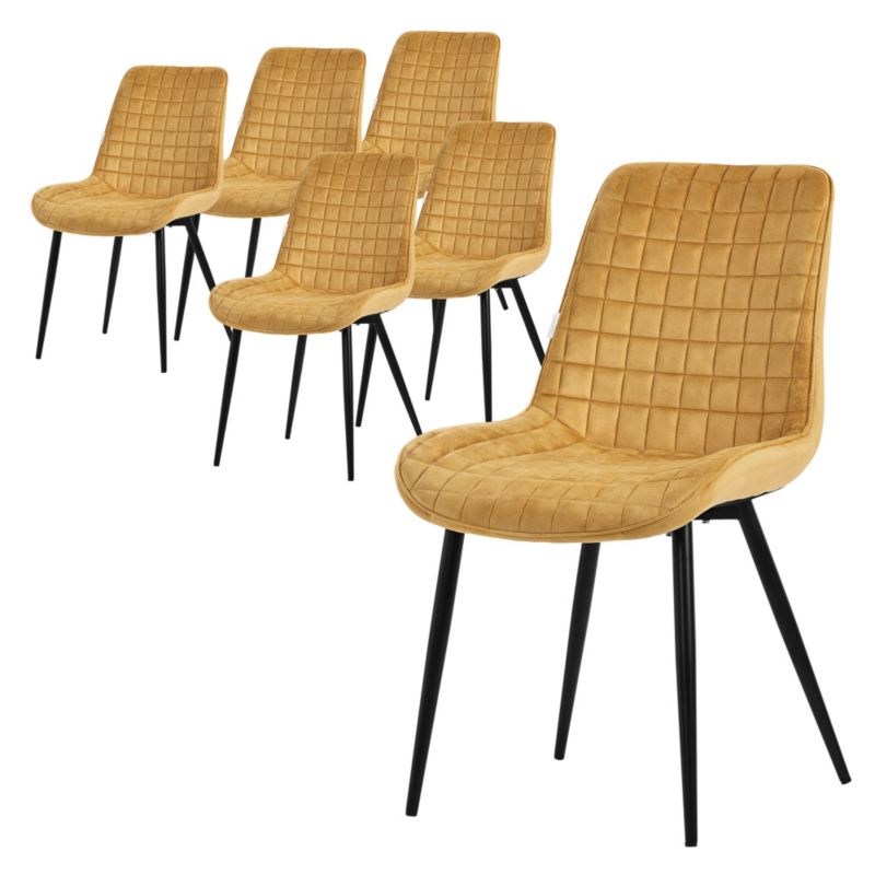 Krzesło do jadalni ML Design musztardowy aksamitny fotel tapicerowane metalowe nogi oparcie wygodne designerskie kuchni 6 szt