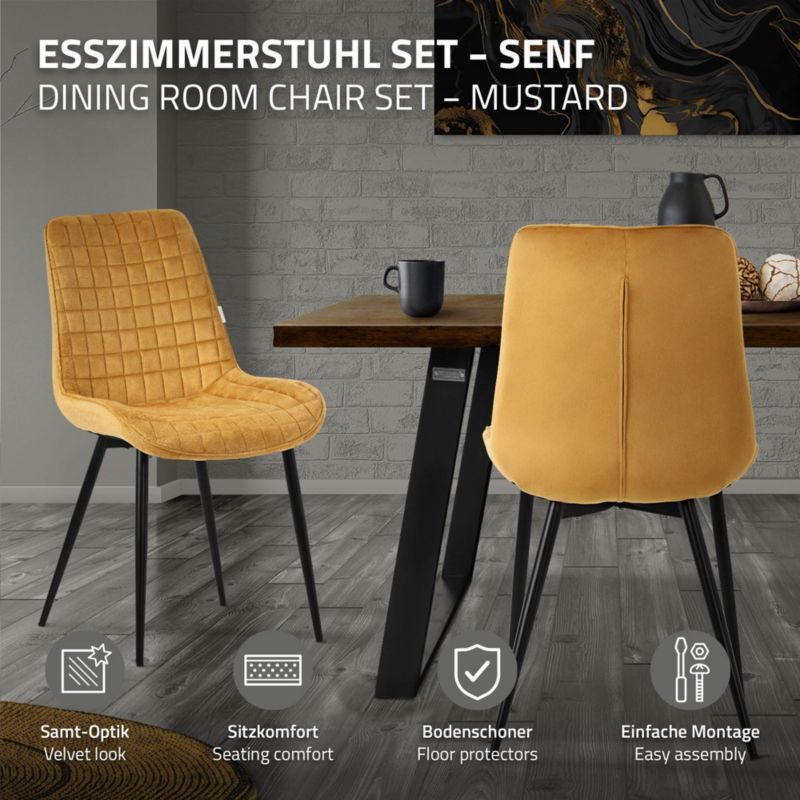 Krzesło do jadalni ML Design musztardowy aksamitny fotel tapicerowane metalowe nogi oparcie wygodne designerskie kuchni 6 szt