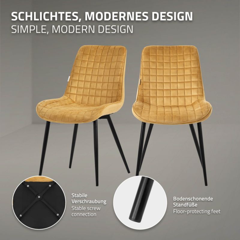 Krzesło do jadalni ML Design musztardowy aksamitny fotel tapicerowane metalowe nogi oparcie wygodne designerskie kuchni 6 szt