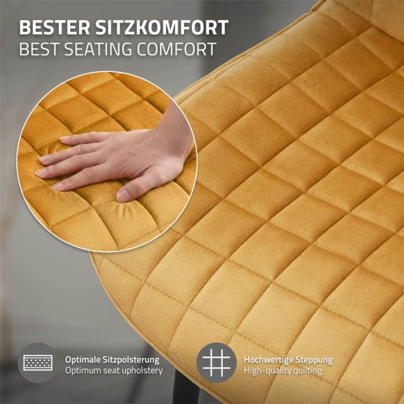 Krzesło do jadalni ML Design musztardowy aksamitny fotel tapicerowane metalowe nogi oparcie wygodne designerskie kuchni 6 szt