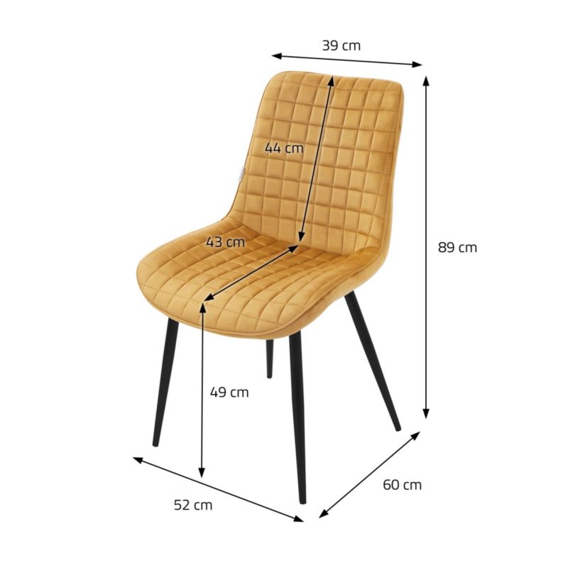 Krzesło do jadalni ML Design musztardowy aksamitny fotel tapicerowane metalowe nogi oparcie wygodne designerskie kuchni 6 szt