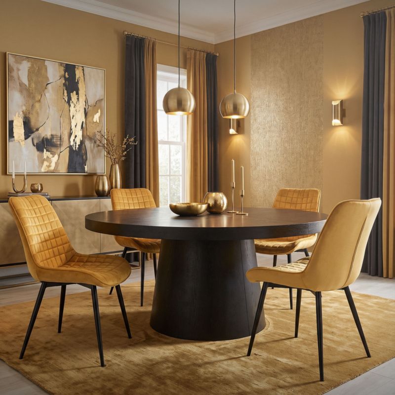 Krzesło do jadalni ML Design musztardowy aksamitny fotel tapicerowane metalowe nogi oparcie wygodne designerskie kuchni 6 szt