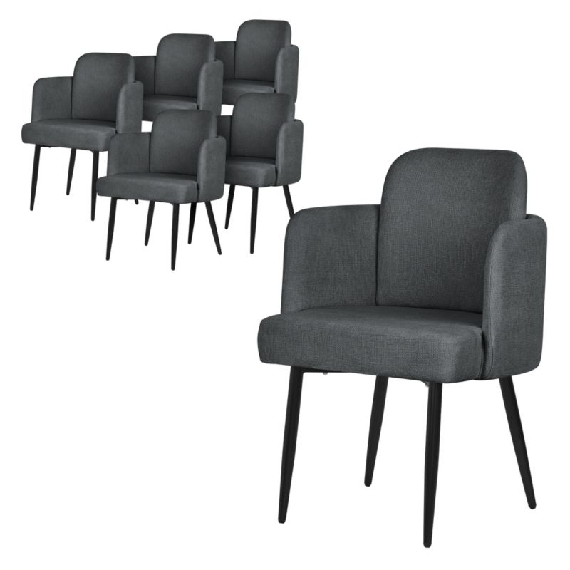 Krzesło do jadalni ML-Design tapicerka antracyt materiałowa podłokietniki rattan ergonomiczne oparcie metalowe nogi salonu 6 szt