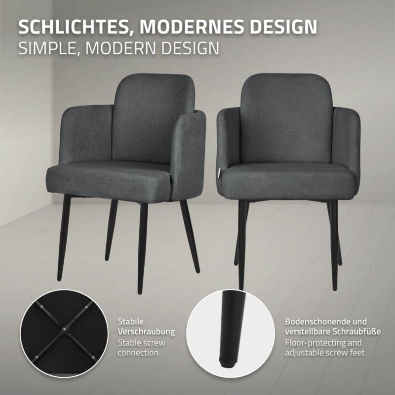 Krzesło do jadalni ML-Design tapicerka antracyt materiałowa podłokietniki rattan ergonomiczne oparcie metalowe nogi salonu 6 szt