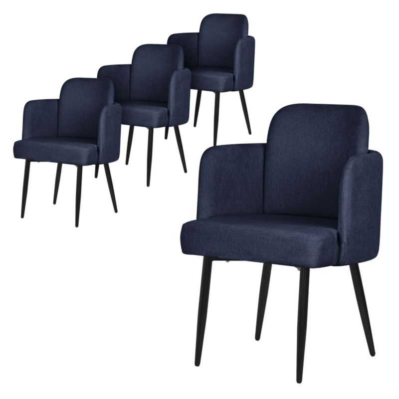 Krzesło do jadalni ML-Design tapicerka ciemnoniebieskie materiałowa podłokietniki rattan ergonomiczne oparcie metalowe nogi 4 szt