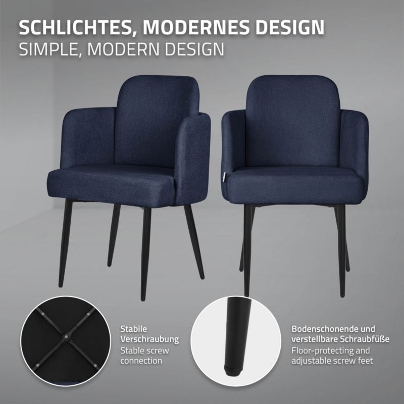 Krzesło do jadalni ML-Design tapicerka ciemnoniebieskie materiałowa podłokietniki rattan ergonomiczne oparcie metalowe nogi 4 szt
