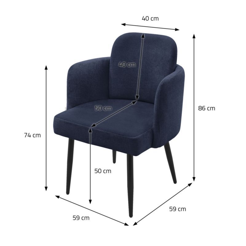 Krzesło do jadalni ML-Design tapicerka ciemnoniebieskie materiałowa podłokietniki rattan ergonomiczne oparcie metalowe nogi 4 szt