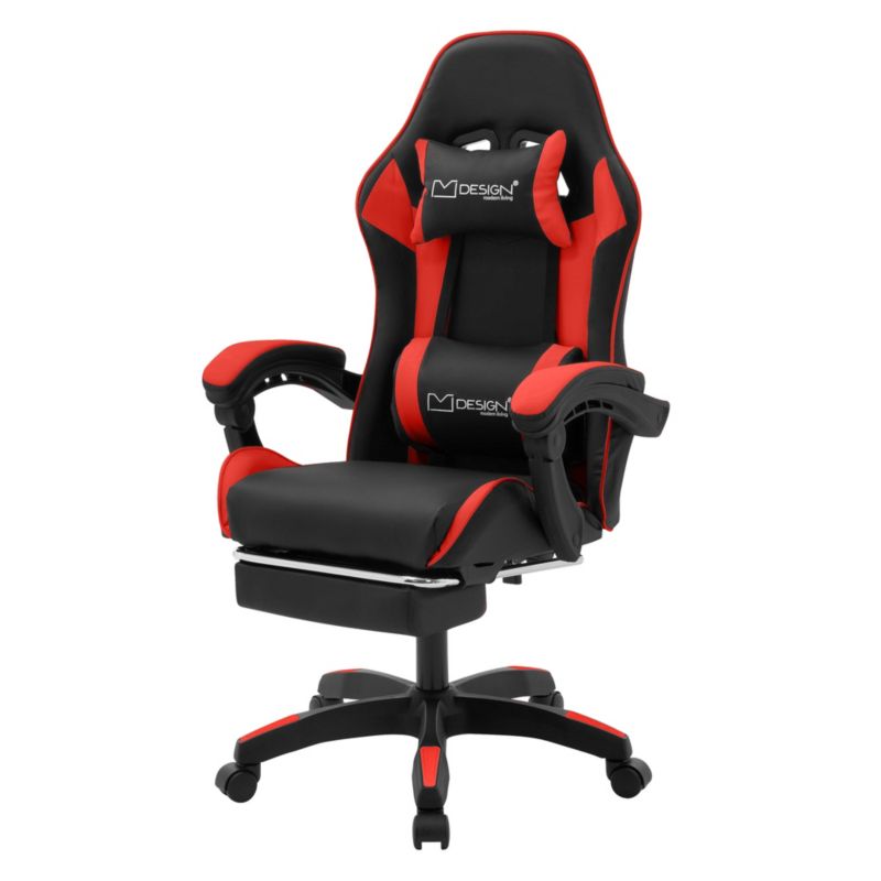 Krzesło gamingowe ML Design ergonomiczne czarno z czerwony  fotel biurowy obrotowy regulowane podłokietniki zagłówek 1 szt.