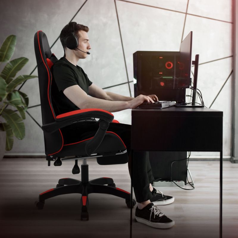 Krzesło gamingowe ML Design ergonomiczne czarno z czerwony  fotel biurowy obrotowy regulowane podłokietniki zagłówek 1 szt.