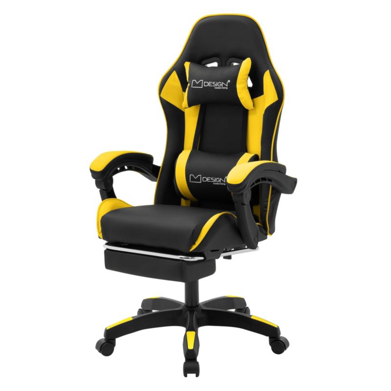 Krzesło gamingowe ML Design ergonomiczne czarno z zólty fotel biurowy obrotowy regulowane podłokietniki zagłówek 1 szt.