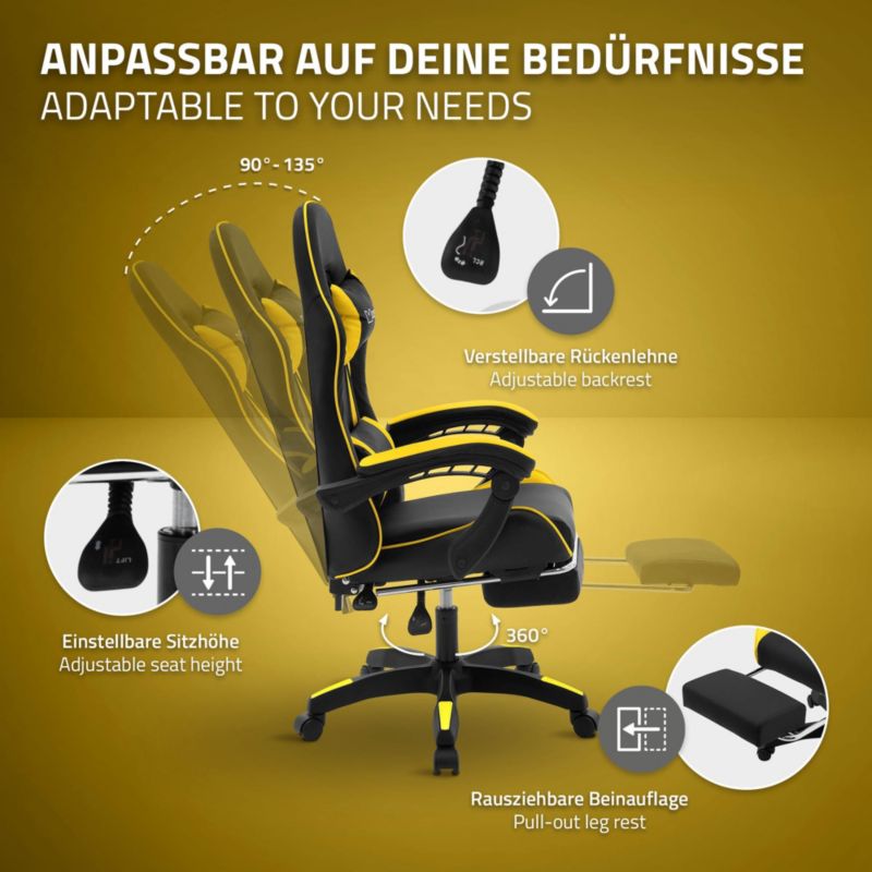 Krzesło gamingowe ML Design ergonomiczne czarno z zólty fotel biurowy obrotowy regulowane podłokietniki zagłówek 1 szt.