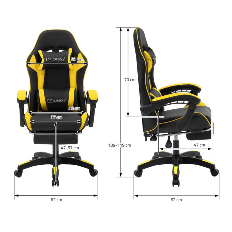 Krzesło gamingowe ML Design ergonomiczne czarno z zólty fotel biurowy obrotowy regulowane podłokietniki zagłówek 1 szt.