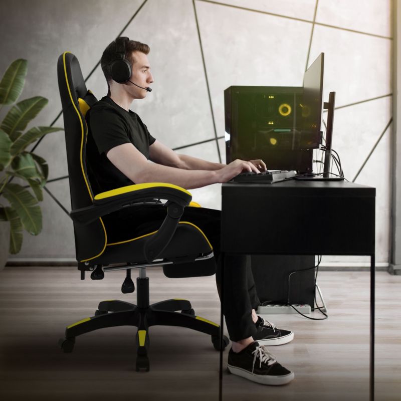 Krzesło gamingowe ML Design ergonomiczne czarno z zólty fotel biurowy obrotowy regulowane podłokietniki zagłówek 1 szt.