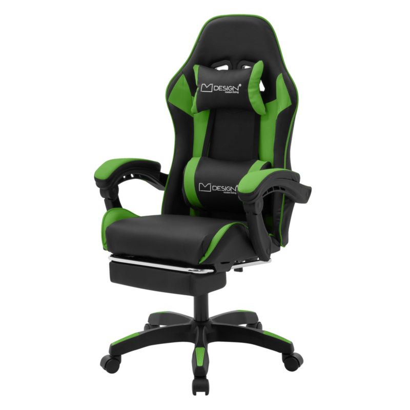 Krzesło gamingowe ML Design ergonomiczne czarno z zielony fotel biurowy obrotowy regulowane podłokietniki zagłówek 1 szt.