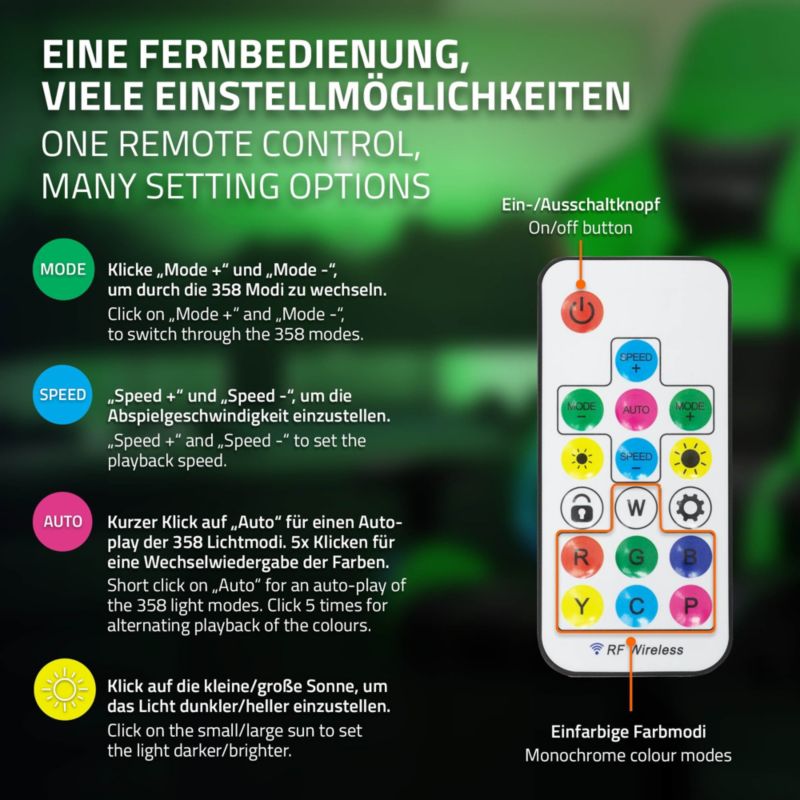 Krzesło gamingowe ML Design led rgb głośniki bluetooth zielone sztuczna skóra fotel biurowy zagłówek lędźwiowa obrotowe 1 szt.