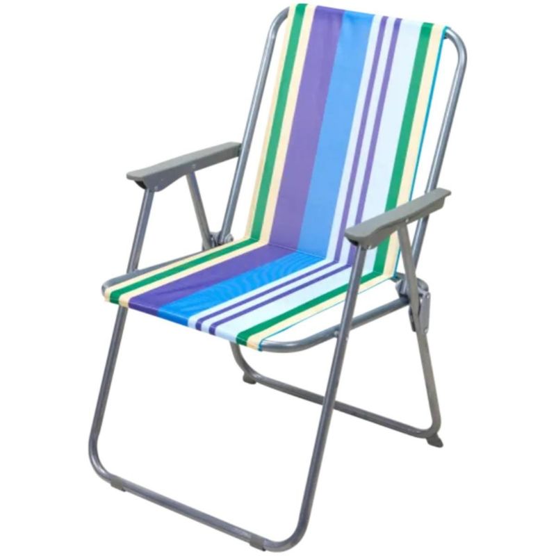 Krzesło Koopman turystyczne z podłokietnikami składane niebieskie pasy Probeach  1szt.