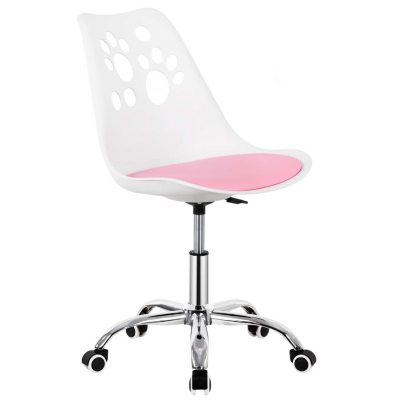 Krzesło obrotowe Springos ergonomiczny fotel na kółkach dla dzieci, ucznia biało-różowe 1 szt.