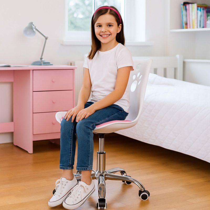 Krzesło obrotowe Springos ergonomiczny fotel na kółkach dla dzieci, ucznia biało-różowe 1 szt.
