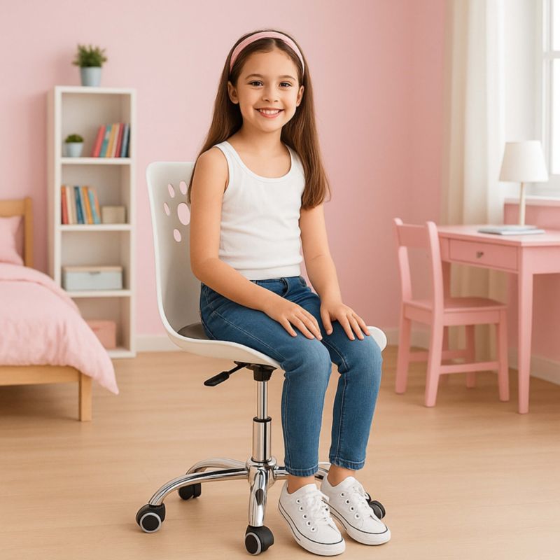 Krzesło obrotowe Springos ergonomiczny fotel na kółkach dla dzieci, ucznia biało-szare 1 szt.