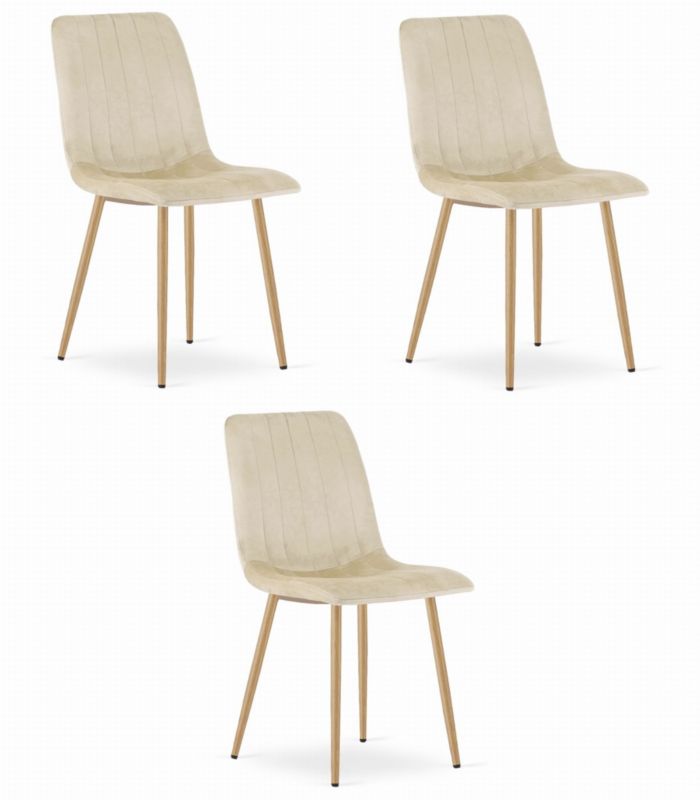 Krzesło Songmics do kuchni, salonu nowoczesny design jasnobeżowy aksamit, nogi kolor drewna 3 szt.