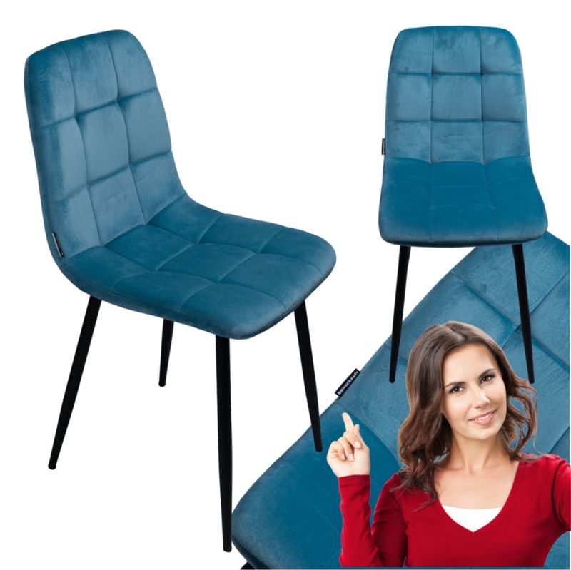 Bauerkraft sametová čalouněná židle do obývacího pokoje, jídelny, sametová loft modrá, 1 ks.