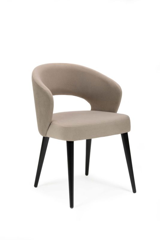 Chairline MIREK 6 čalouněná židle, béžová, látka Portland Taupe, soustružené dřevěné nohy, černá, 1 ks.