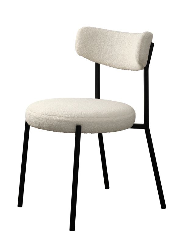 Krzesło tapicerowane Ligi UNIQUE FURNITURE A/S białe teddy do jadalni i kuchni na czarnych nogach 1 szt.