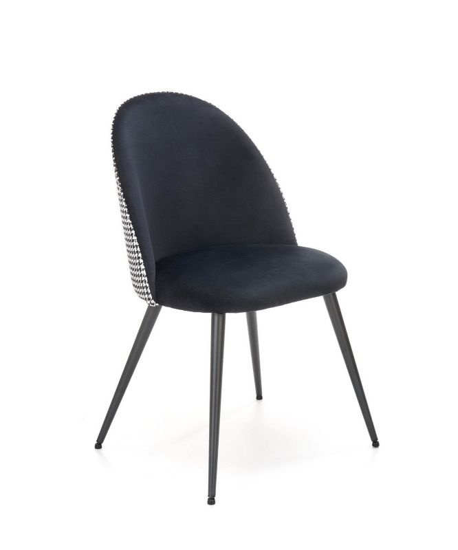 Krzesło tapicerowane Malva INTESI welurowe pepitka czarno-białe do jadalni nowoczesne 1 szt.