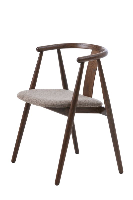 Krzesło tapicerowane Relate UNIQUE FURNITURE dębowe ciemnobeżowe z podłokietnikami do jadalni 1 szt.