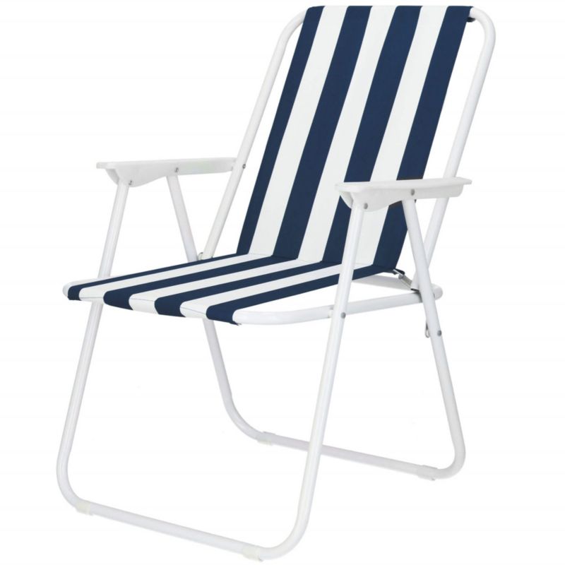 Krzesło turystyczne Springos składane na plażę i do ogrodu niebieskie pasy 1 szt.