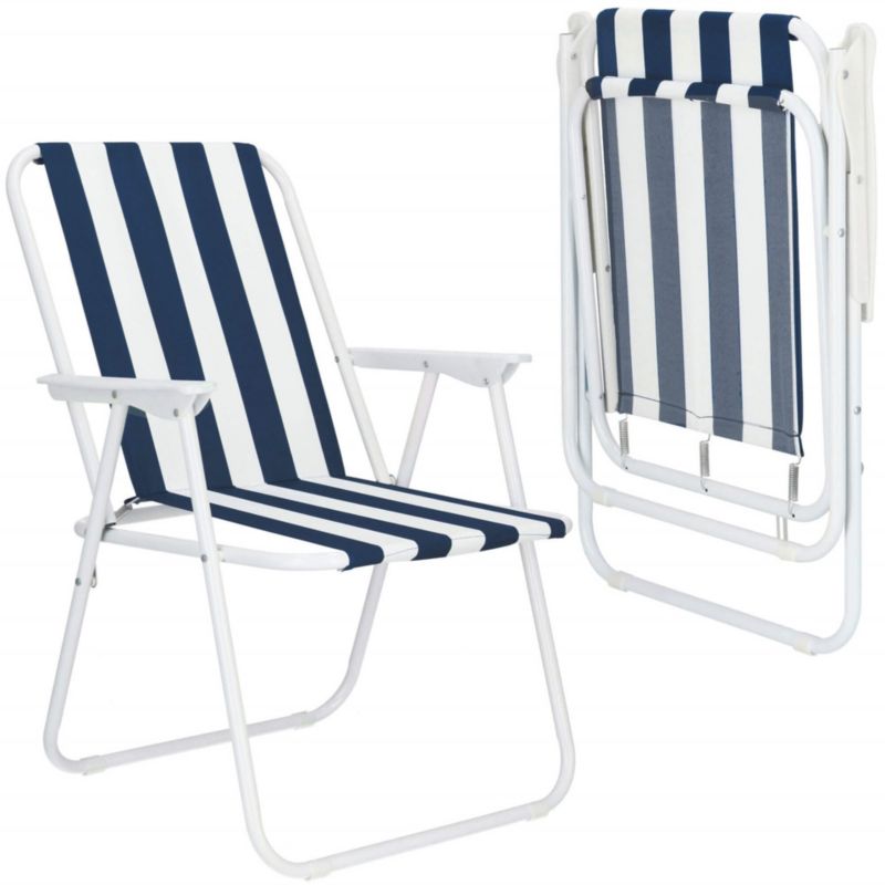 Krzesło turystyczne Springos składane na plażę i do ogrodu niebieskie pasy 1 szt.