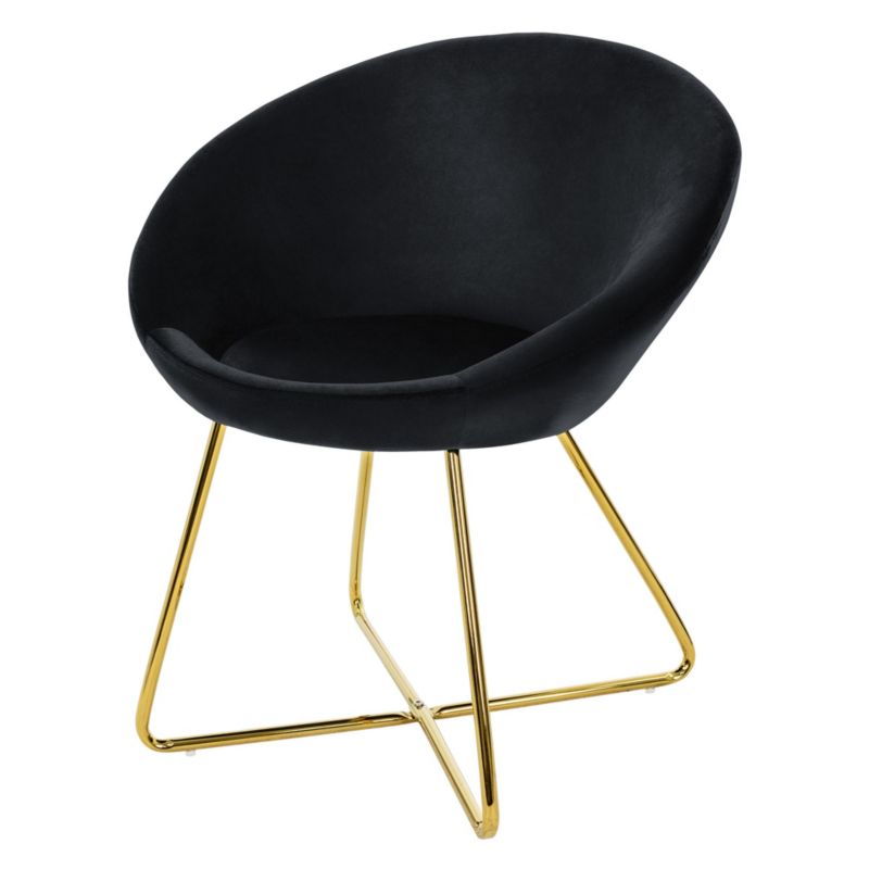 Krzesło z weluru ML Design fotel jadalniany czarny tapicerowane złote metalowe nogi okrągłe oparcie ergonomiczny salonu 1 szt