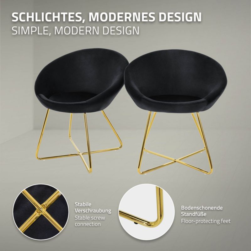 Krzesło z weluru ML Design fotel jadalniany czarny tapicerowane złote metalowe nogi okrągłe oparcie ergonomiczny salonu 1 szt