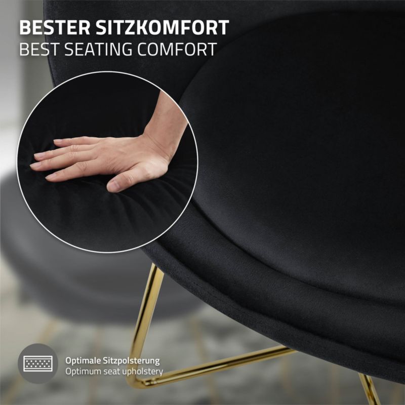 Krzesło z weluru ML Design fotel jadalniany czarny tapicerowane złote metalowe nogi okrągłe oparcie ergonomiczny salonu 1 szt