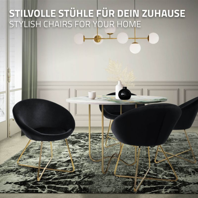 Krzesło z weluru ML Design fotel jadalniany czarny tapicerowane złote metalowe nogi okrągłe oparcie ergonomiczny salonu 1 szt