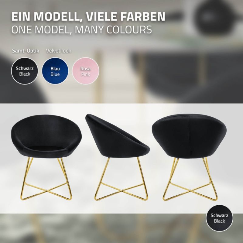 Krzesło z weluru ML Design fotel jadalniany czarny tapicerowane złote metalowe nogi okrągłe oparcie ergonomiczny salonu 1 szt