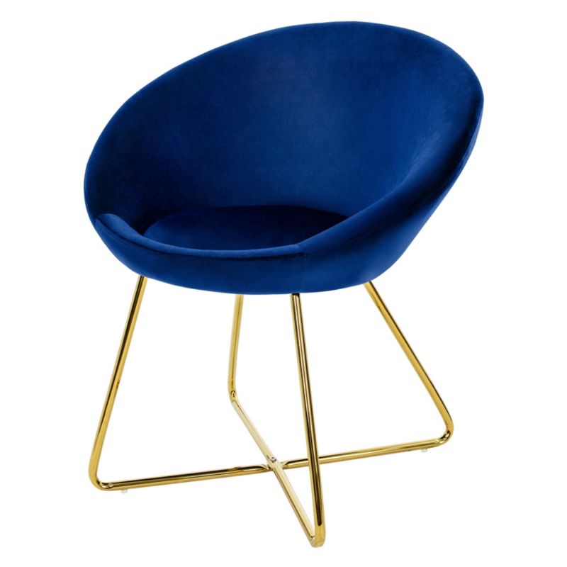 ML designová velurová židle jídelní křeslo modré čalouněné zlaté kovové nohy kulaté opěradlo Ergonomický obývací pokoj 1ks.