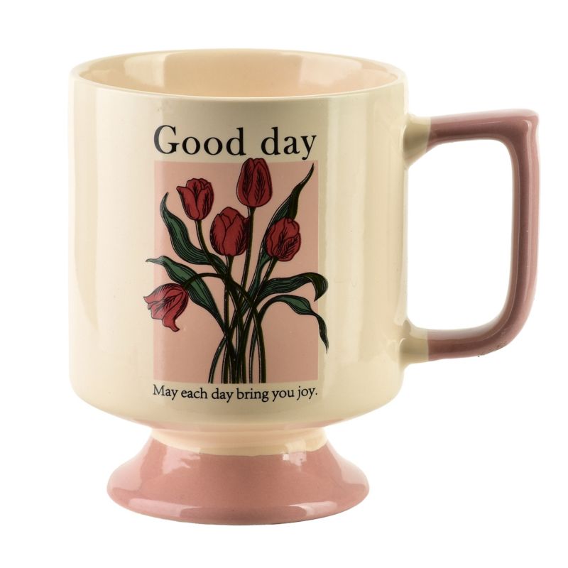 Kubek porcelanowy REJKA Tulipany 8x11,5x10,5cm różowy 1szt