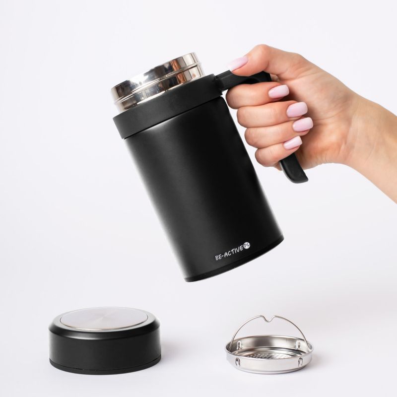 Kubek termiczny Be-active.pl na kawę herbatę czarny 450 ml 1szt