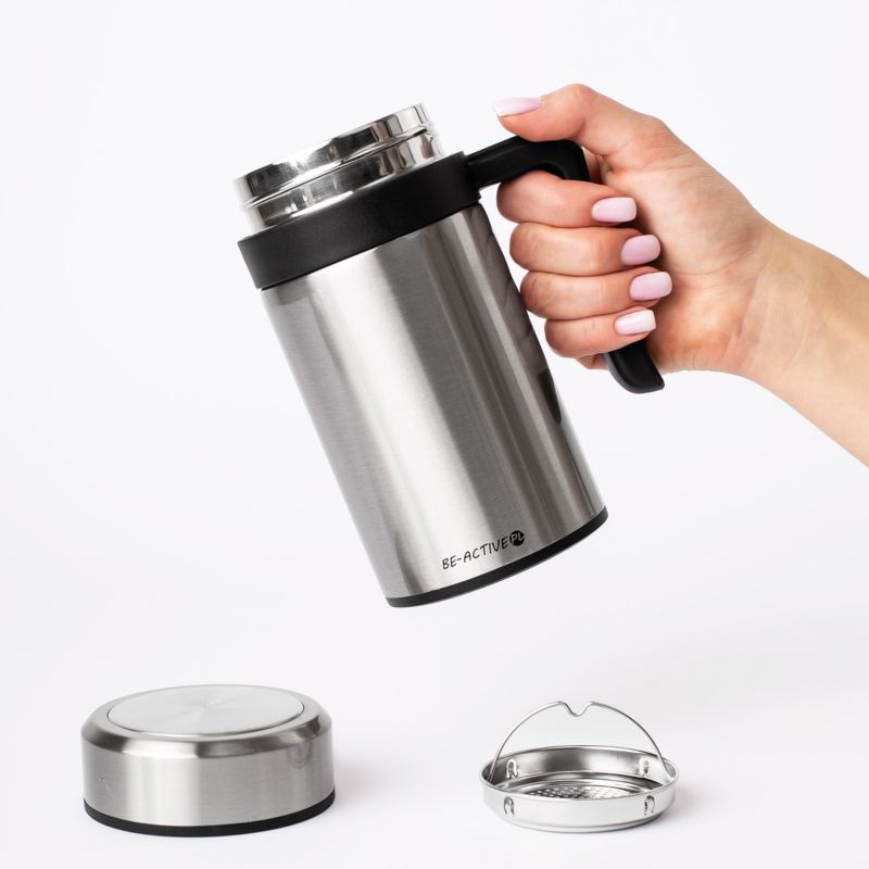 Kubek termiczny Be-active.pl na kawę herbatę srebrny 450 ml 1szt