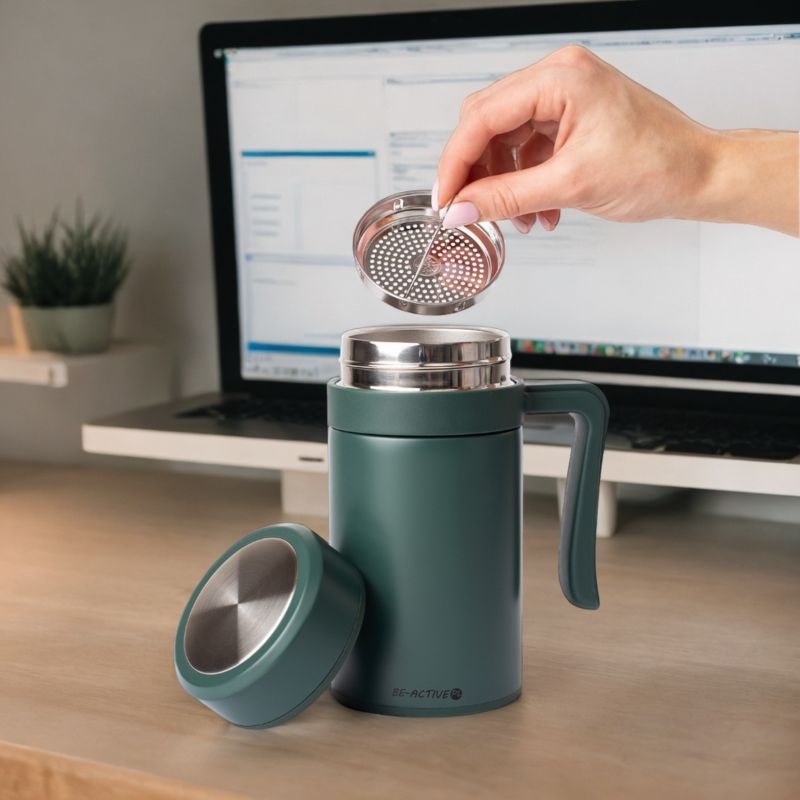 Kubek termiczny Be-active.pl na kawę herbatę zielony 450 ml 1szt