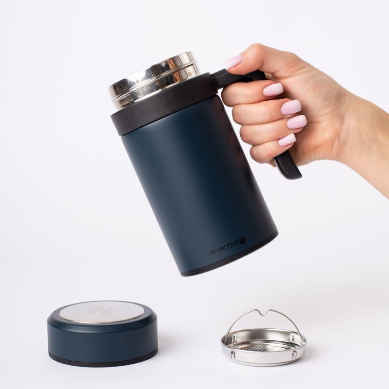 Kubek termiczny Be-active.pl termos na kawę herbatę granatowy 450 ml 1szt