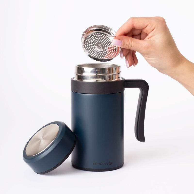 Kubek termiczny Be-active.pl termos na kawę herbatę granatowy 450 ml 1szt