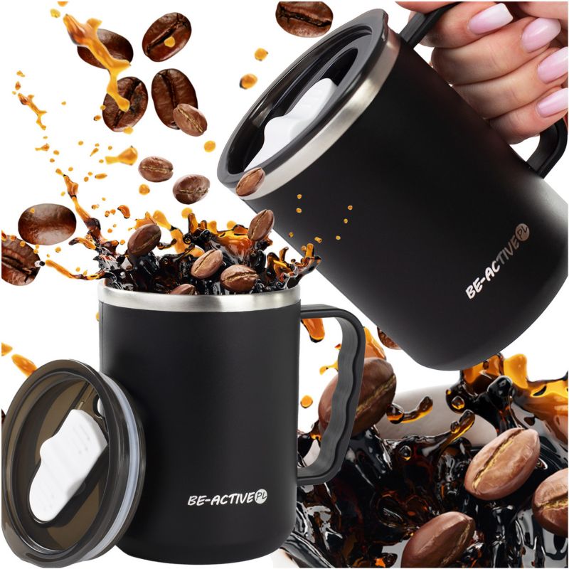Kubek termiczny Be-active.pl termos z rączką na kawę herbatę czarny 450ml 1szt
