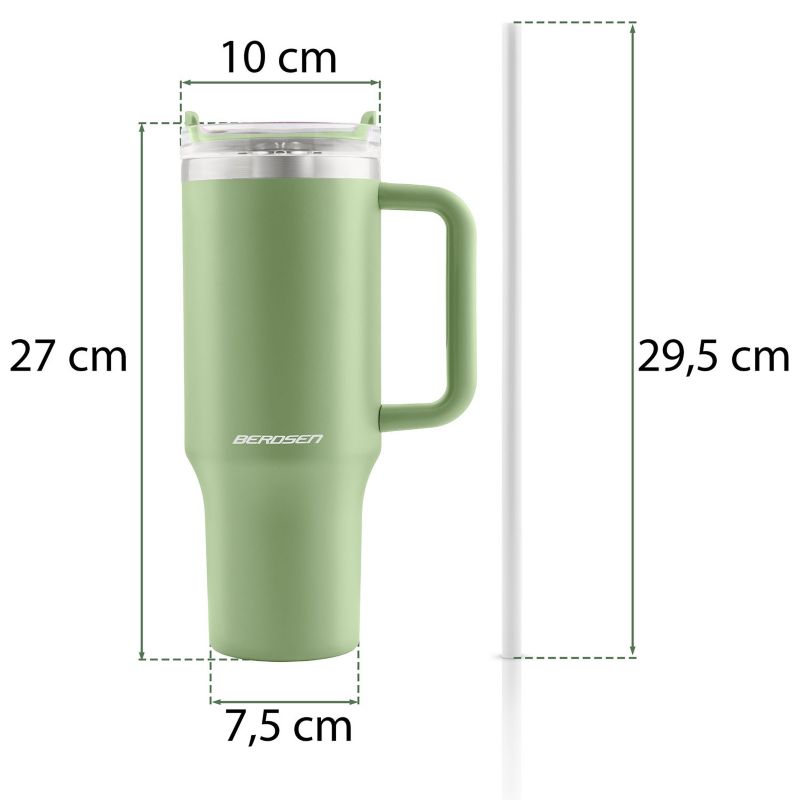 Kubek termiczny Berdsen zielony 1180ml stal nierdzewna zimne ciepłe napoje + zestaw słomek 1szt.