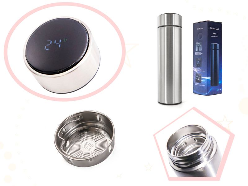 Kubek termiczny Songmics z termometrem LED srebrny 1 szt.