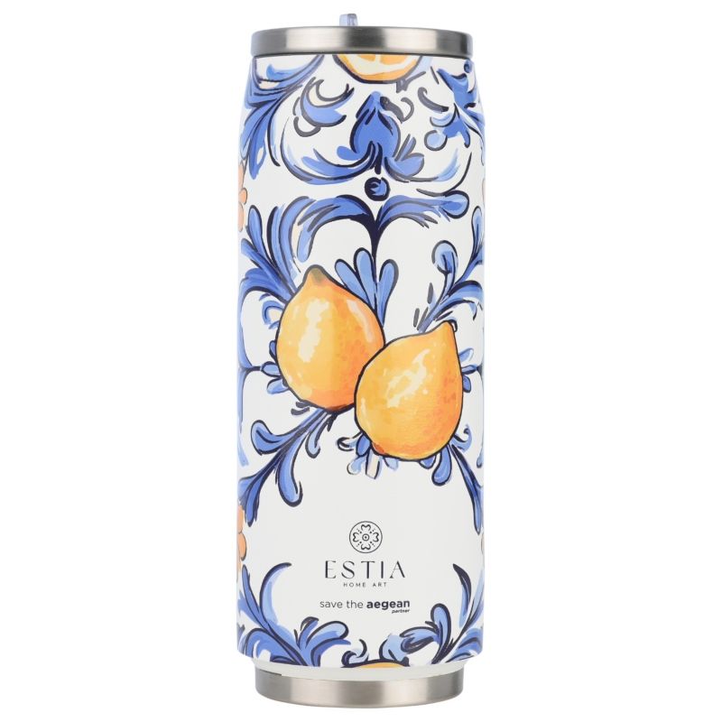 Kubek Termiczny Ze Słomką Amalfi Coast Estia Stal Nierdzewna Biały 500 Ml 1 Szt.
