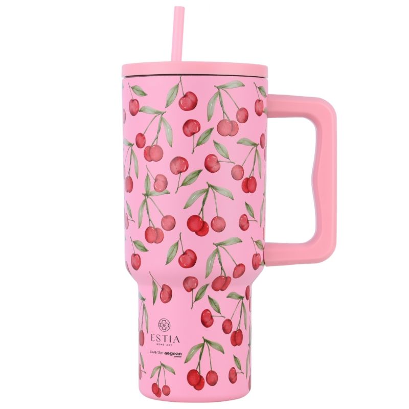 Kubek Termiczny Ze Słomką Cherry Rose Estia Stal Nierdzewna Różowy 900 Ml 1 Szt.