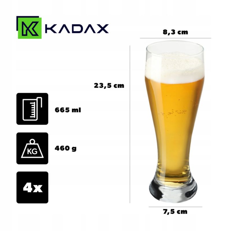 Kufle Do Piwa KADAX Wysokie 665ml 4szt
