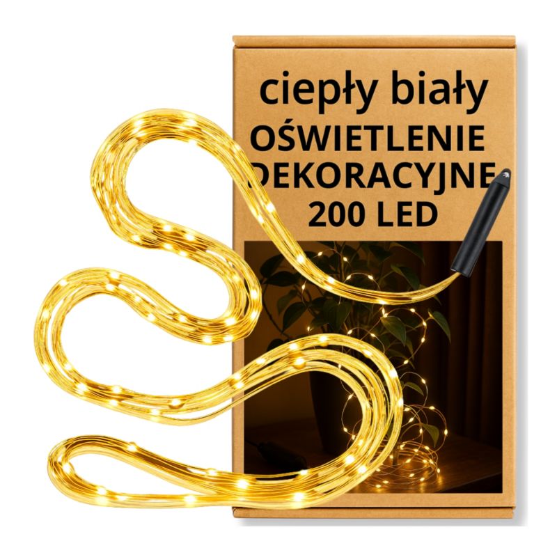 Kurtyna Led Zolta Wodospad Ciepłe Białe Światło 200 Diod 8 Trybów 1 Szt.